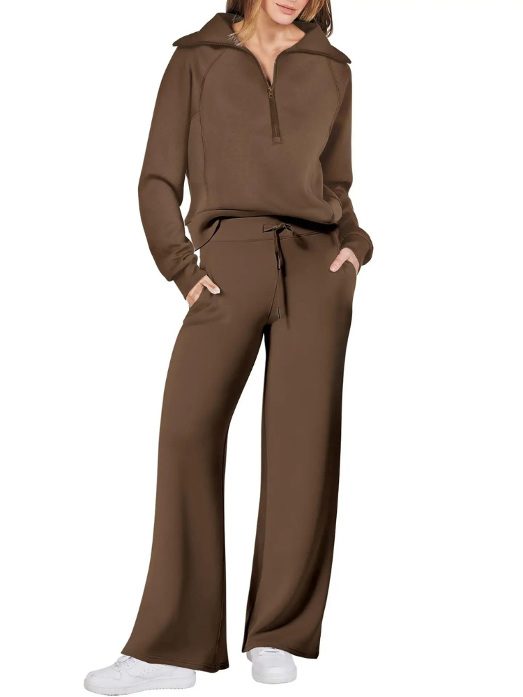 Valenzora | Bequemes Loungewear-Set für Damen mit Stehkragen und Kordelzug, modernes Set