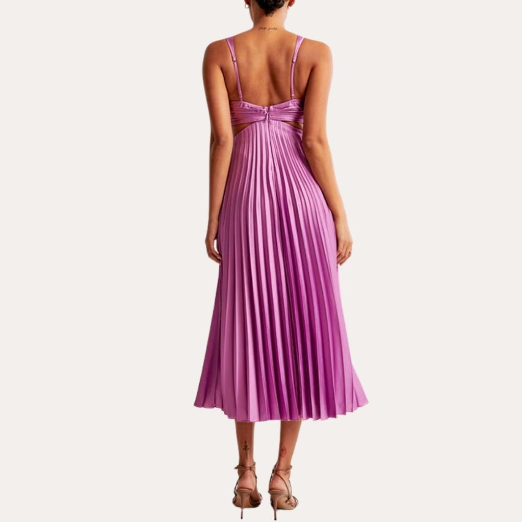 Valenzora | Midi Dress Sleeveless V-neck Twist Front & Cut Out Detail Pleated Skirt