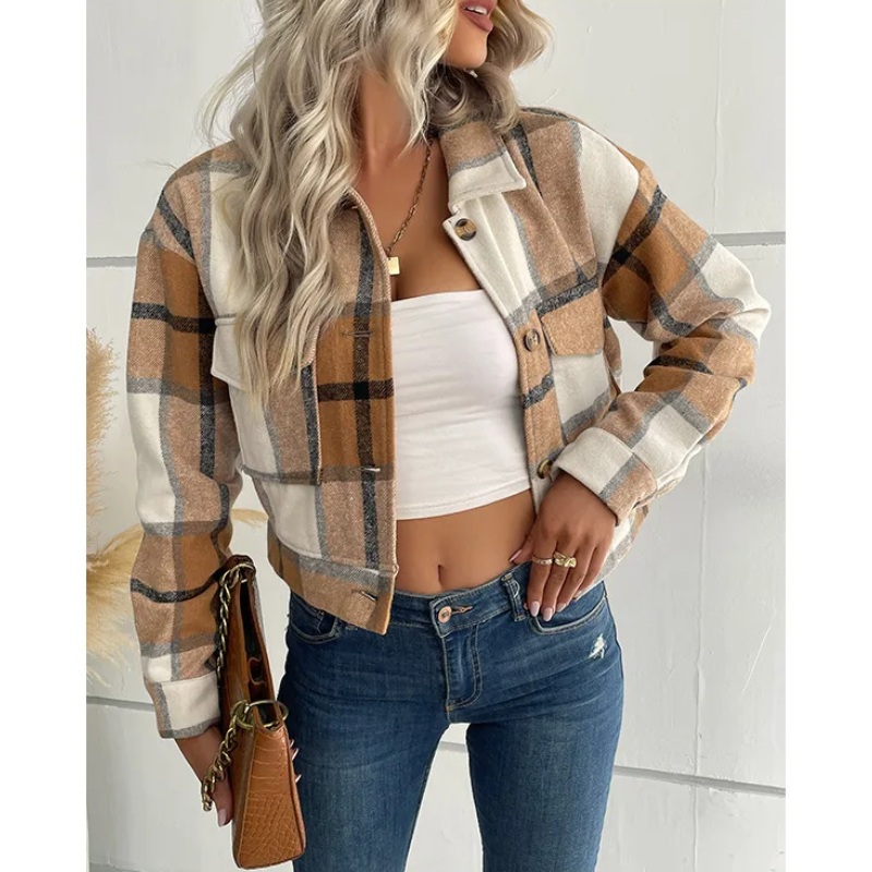 Valenzora | Long-sleeved bomber jacket with check pattern and buttons