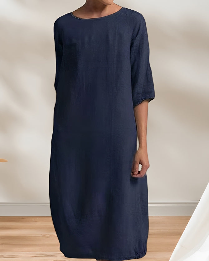 Valenzora | Damen Freizeit Leinenoptik Schlichtes Midikleid