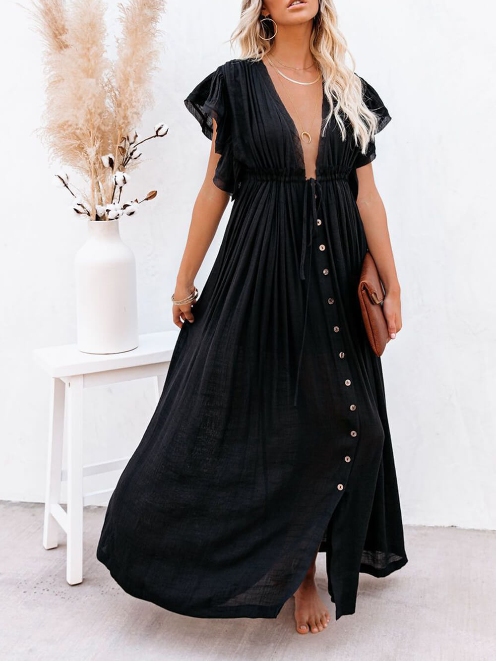 Valenzora | Stylish maxi dress with flutter sleeves for women