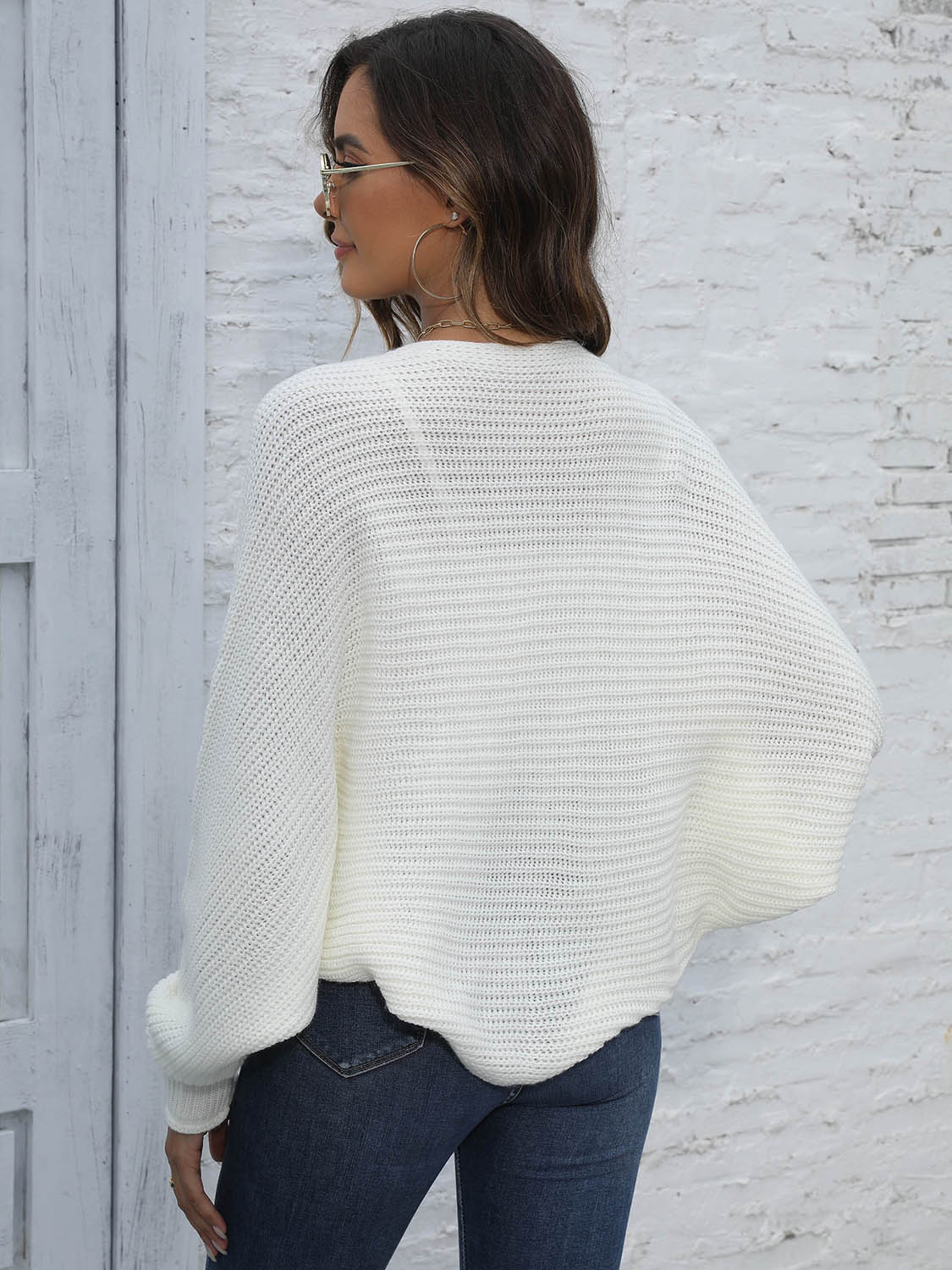 Valenzora | Kurze Strickjacke mit Fledermausärmeln und offener Vorderseite