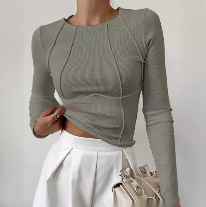 Valenzora | Figurbetontes Langarm-T-Shirt – Damen Sweatshirt unifarben mit Strickmuster und Schlitz