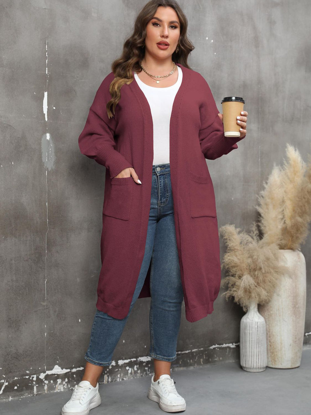 Valenzora | Plus Size Langarm-Cardigan mit Taschen