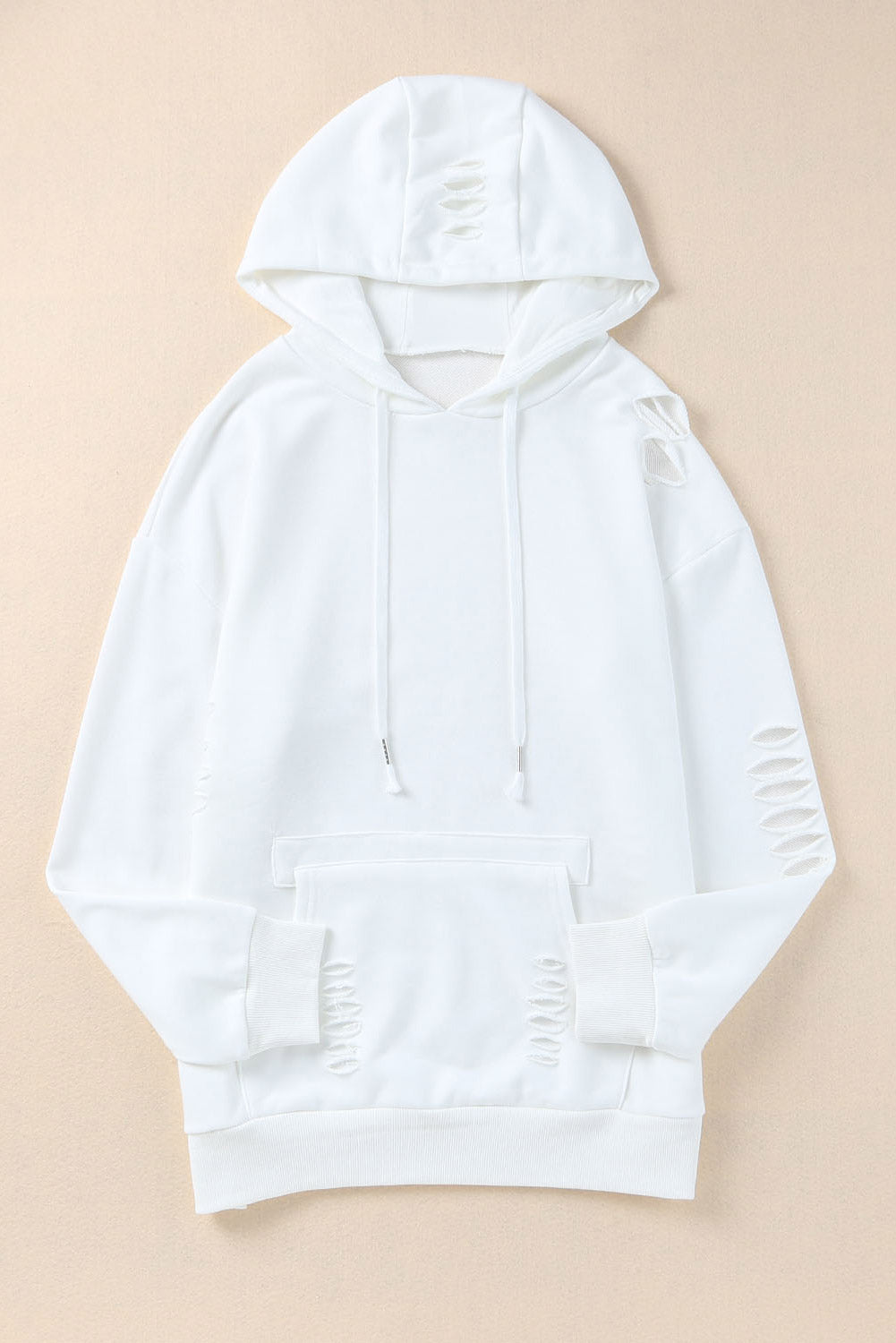 Valenzora | Zerfetzte Langarm-Kapuzenpullover mit Kordelzug