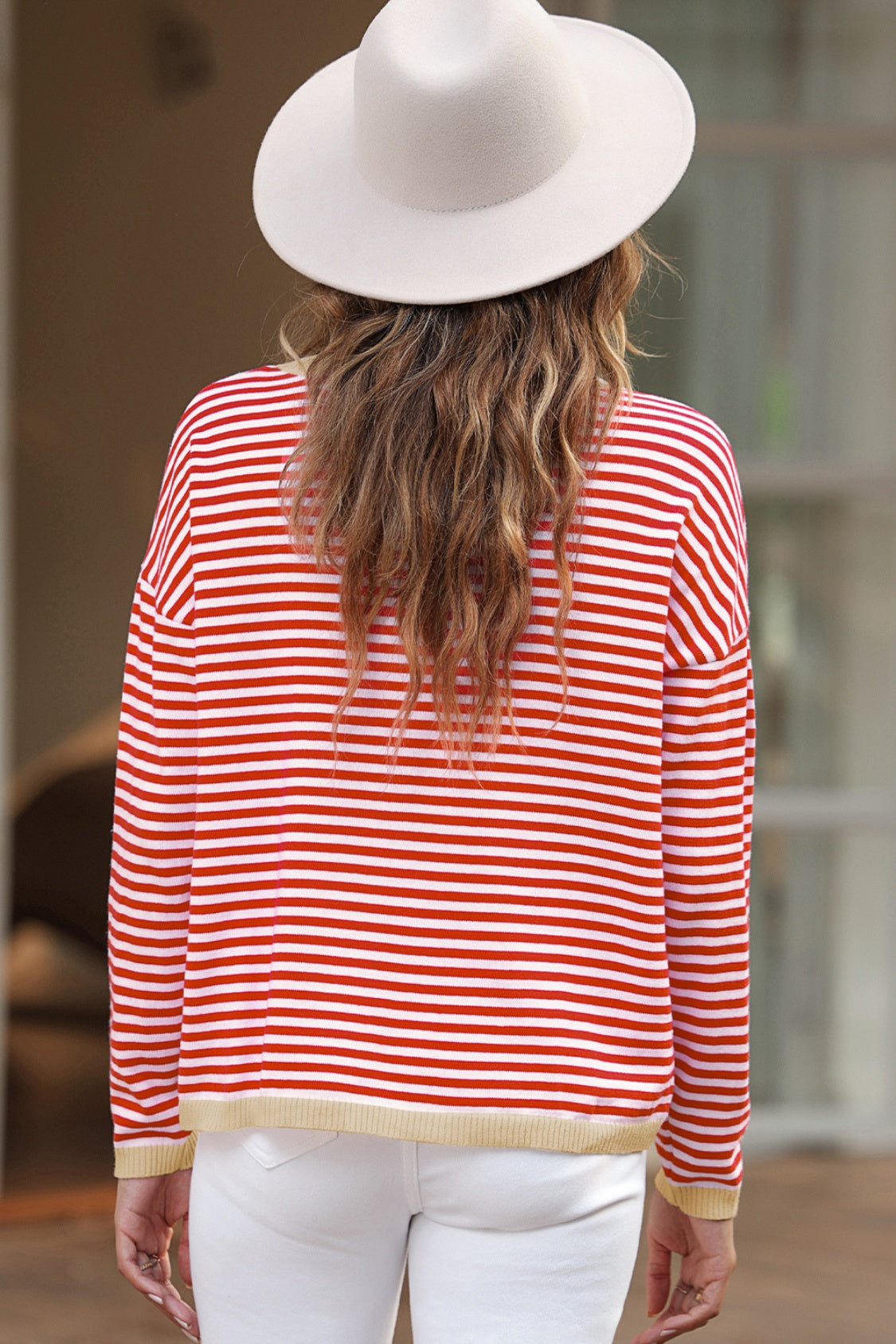 Valenzora | Striped crew neck drop-shoulder T-shirt