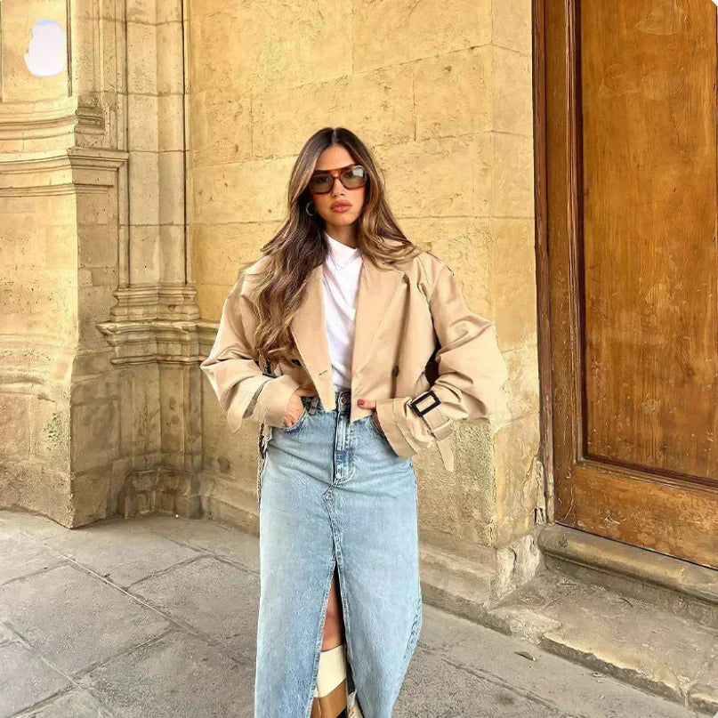 Valenzora | Long-sleeved trench coat with adjustable belt