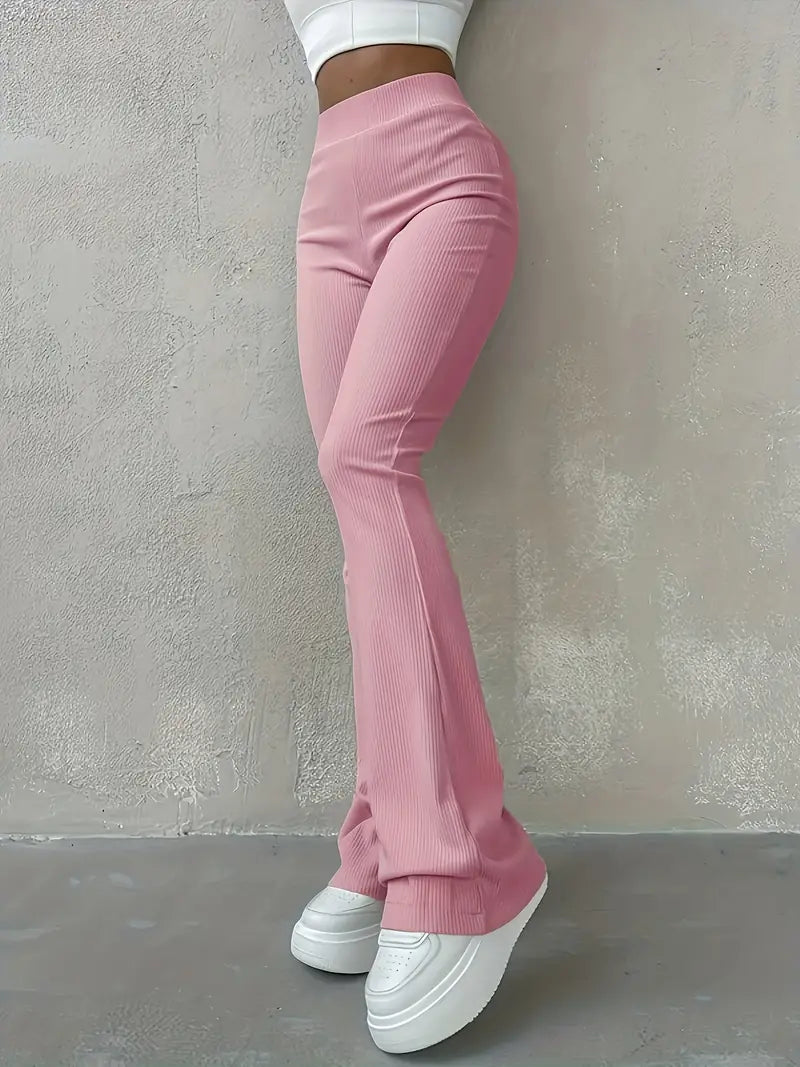 Valenzora | Waist Ribcord Flared Trousers - Trendy Women's Everyday Trousers