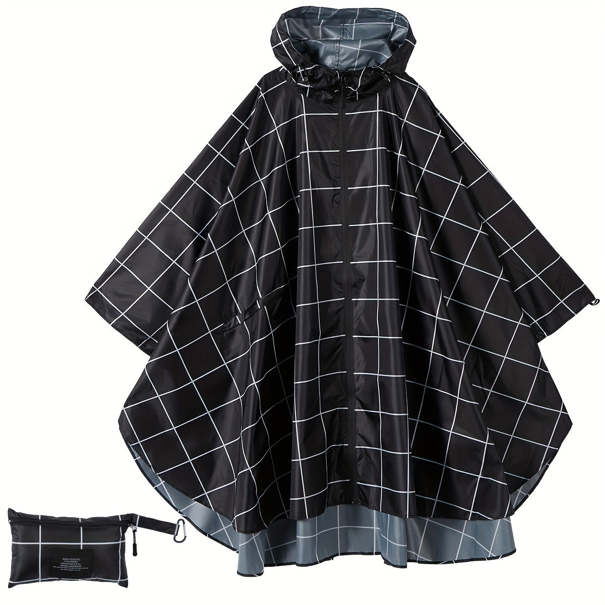 Valenzora | Sporty women's rain poncho with hood and geometric pattern