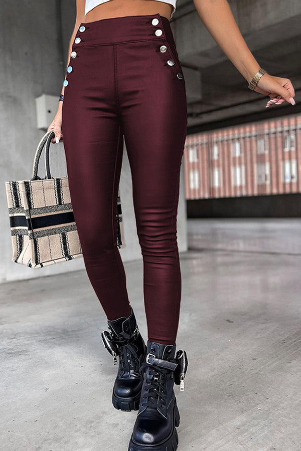 Valenzora | Jingle High Rise Button Faux Leather Leggings