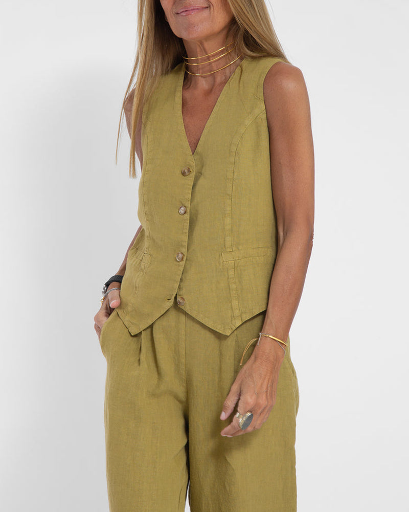 Valenzora | Elegant 2-piece linen set: wide-leg trousers & vest