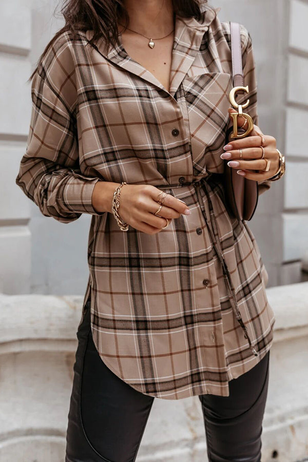 Valenzora | Grab My Hand Checkered Button-Up Belt Shirt