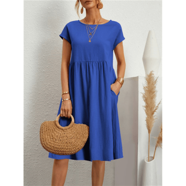 Valenzora | Kurzes Baumwoll-Leinen Midi-Kleid mit Ärmeln