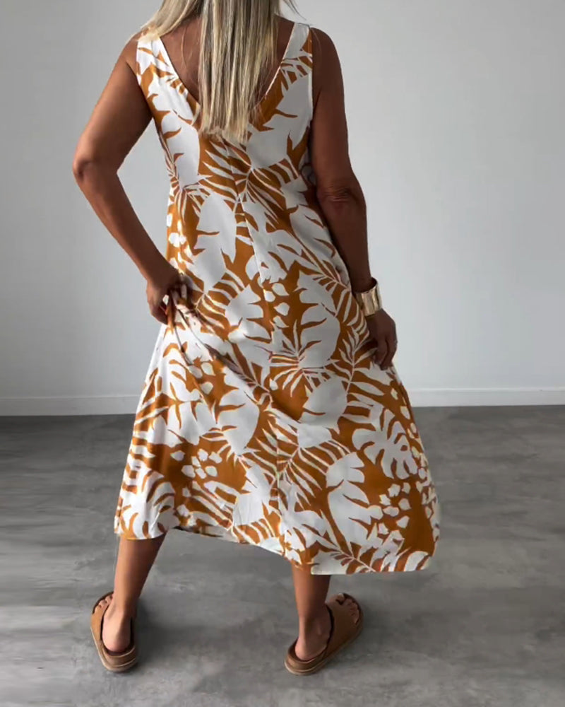 Valenzora | Casual, sleeveless dress with leaf pattern