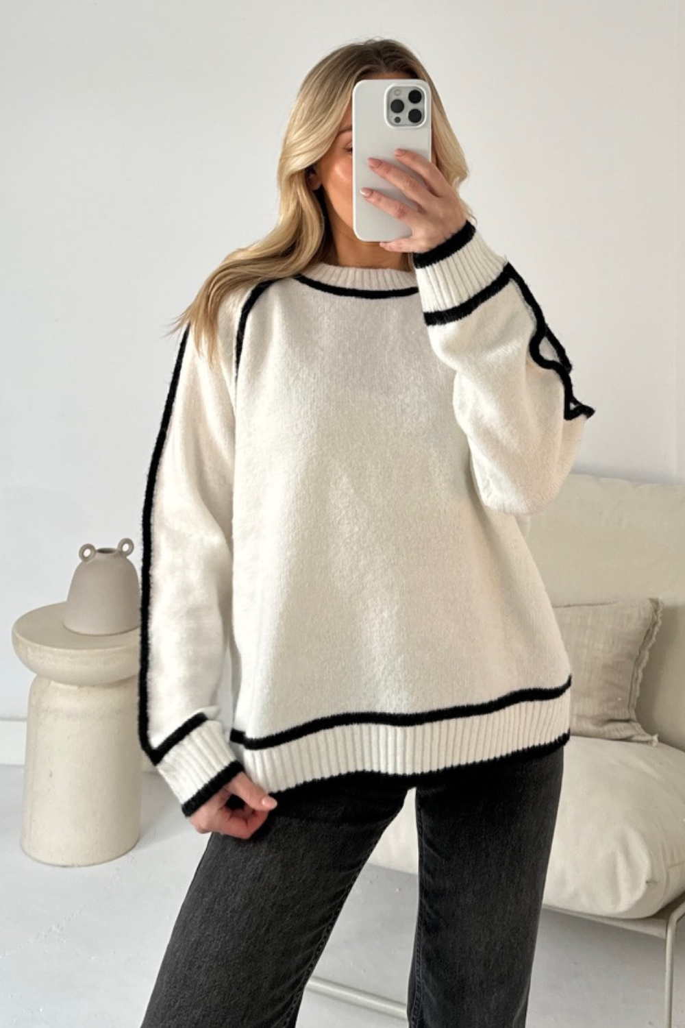 Valenzora | Damen-Rollkragenpullover mit Kontrastnähten – lässiger Oversize-Pullover