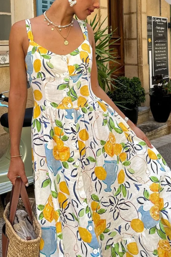 Valenzora | Linen blend printed midi dress