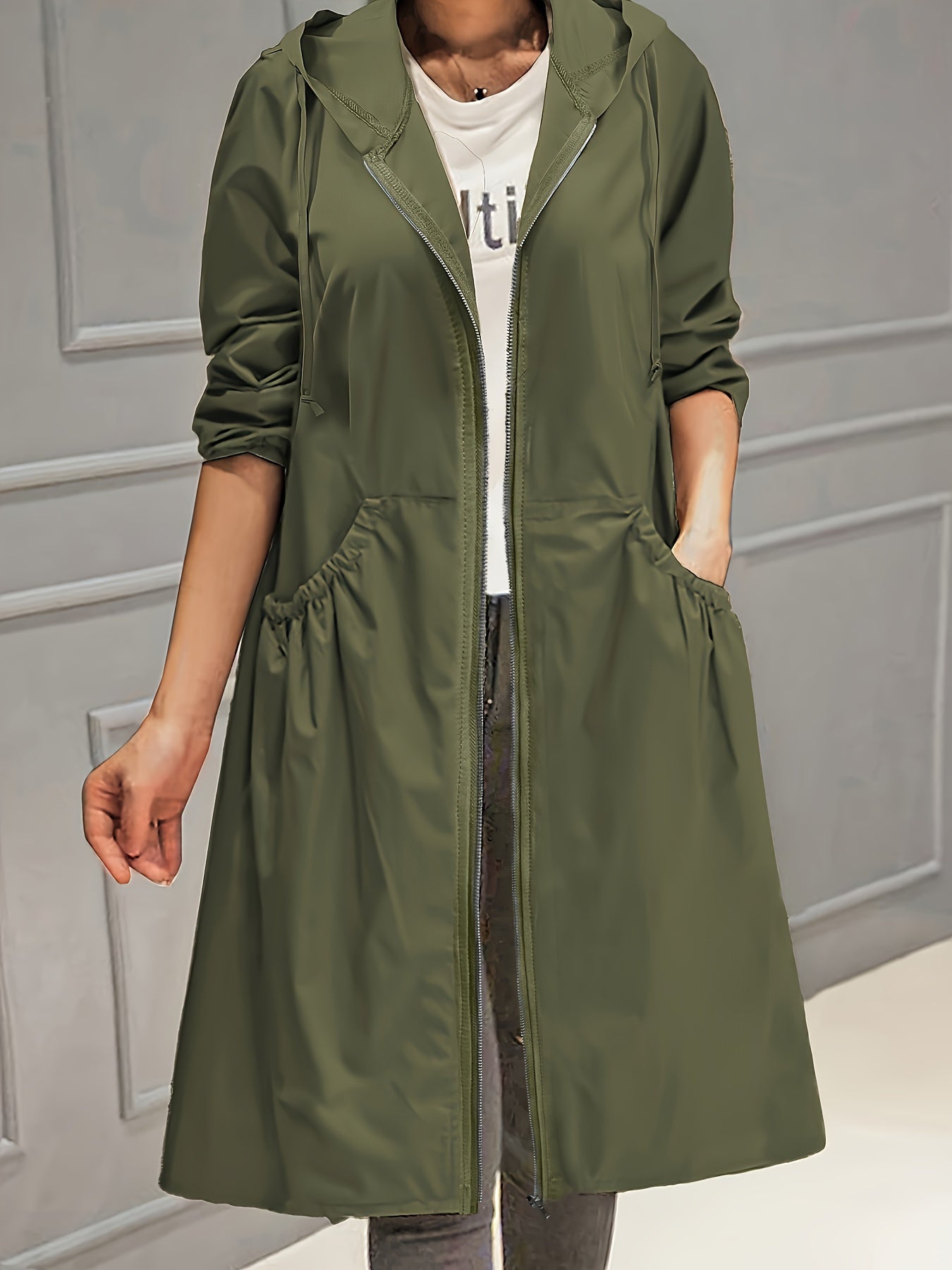 Valenzora | Women's Casual Long Jacket with Hood and Zipper