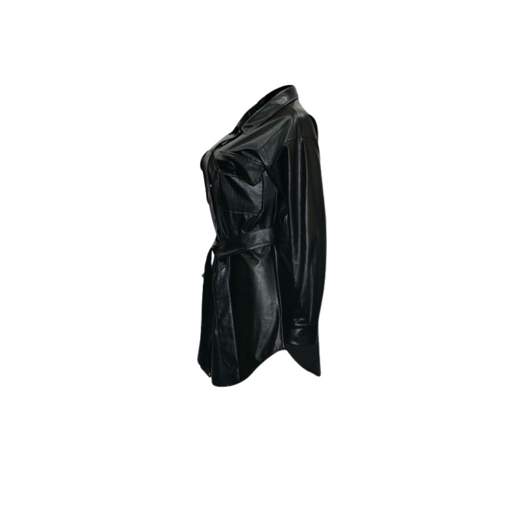 Valenzora | Faux leather shirt dress with belt