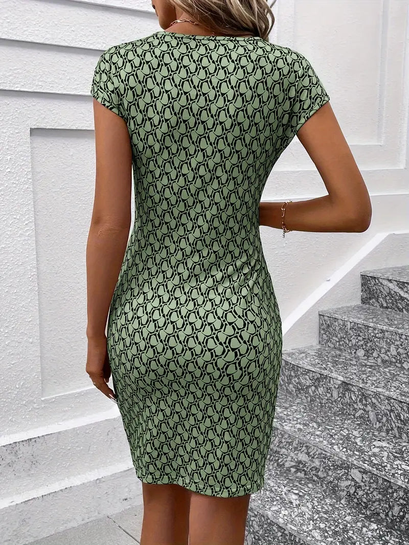 Valenzora | Elegantes Kleid mit Rundhalsausschnitt und Allover-Print
