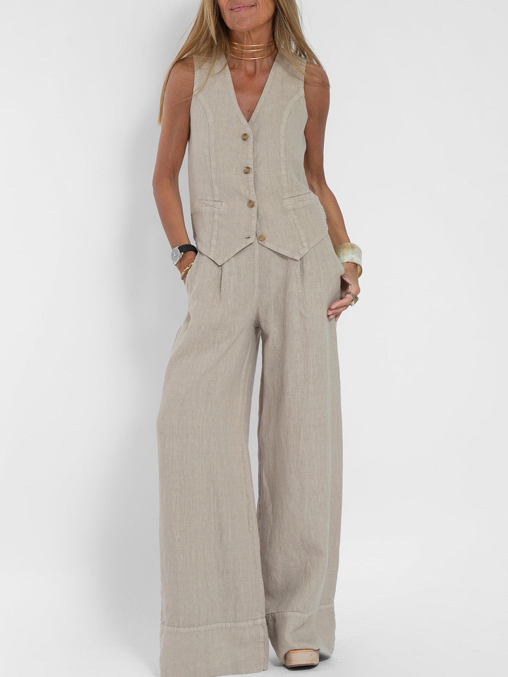 Valenzora | Button-down vest and wide-leg trousers set