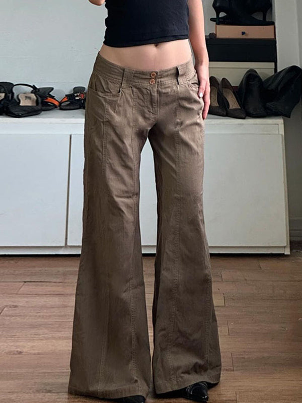 Valenzora | American Retro Low Waist Split Flared Trousers