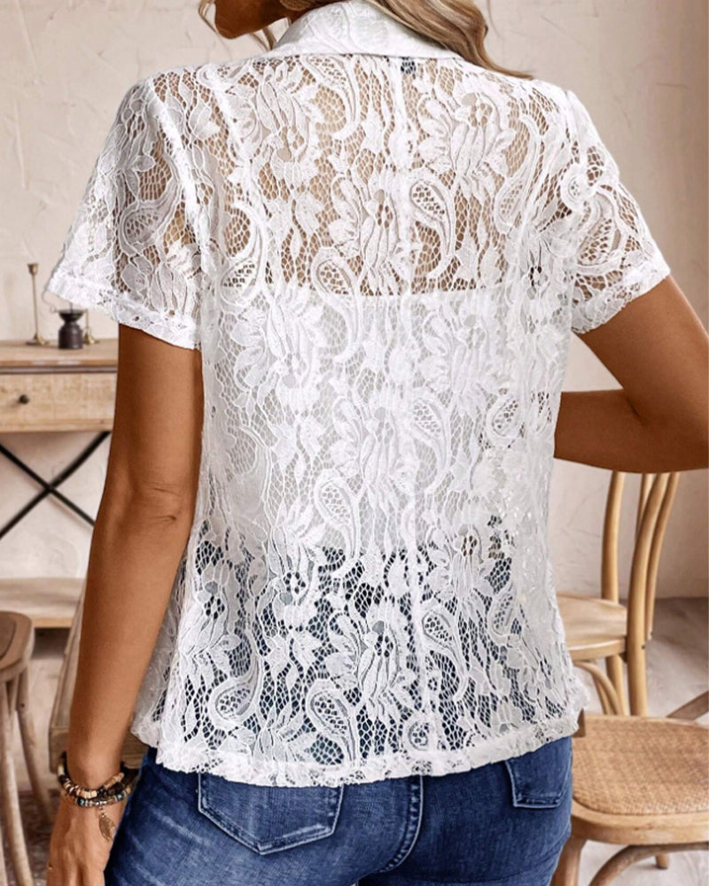Valenzora | White short-sleeved lace blazer with lapels