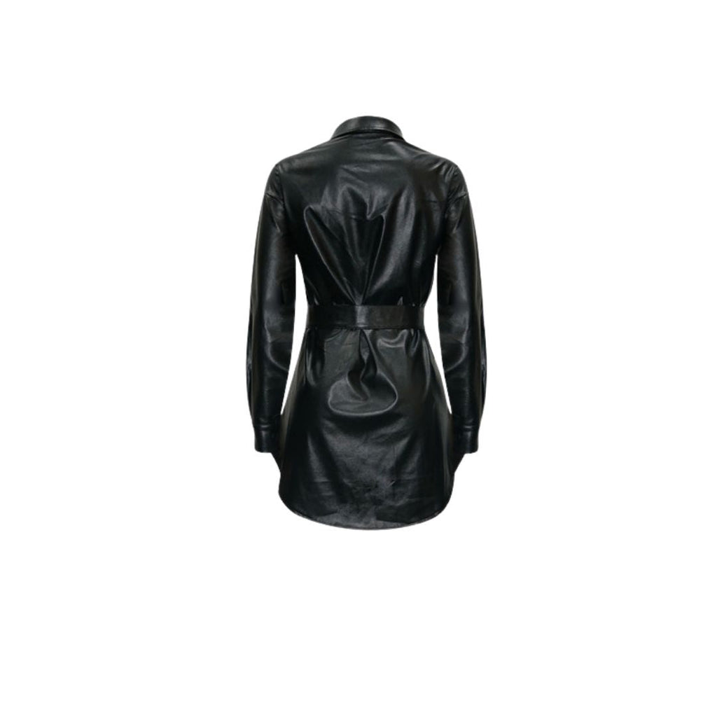 Valenzora | Faux leather shirt dress with belt