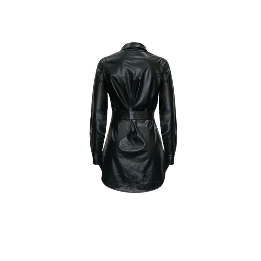 Valenzora | Faux leather shirt dress with belt