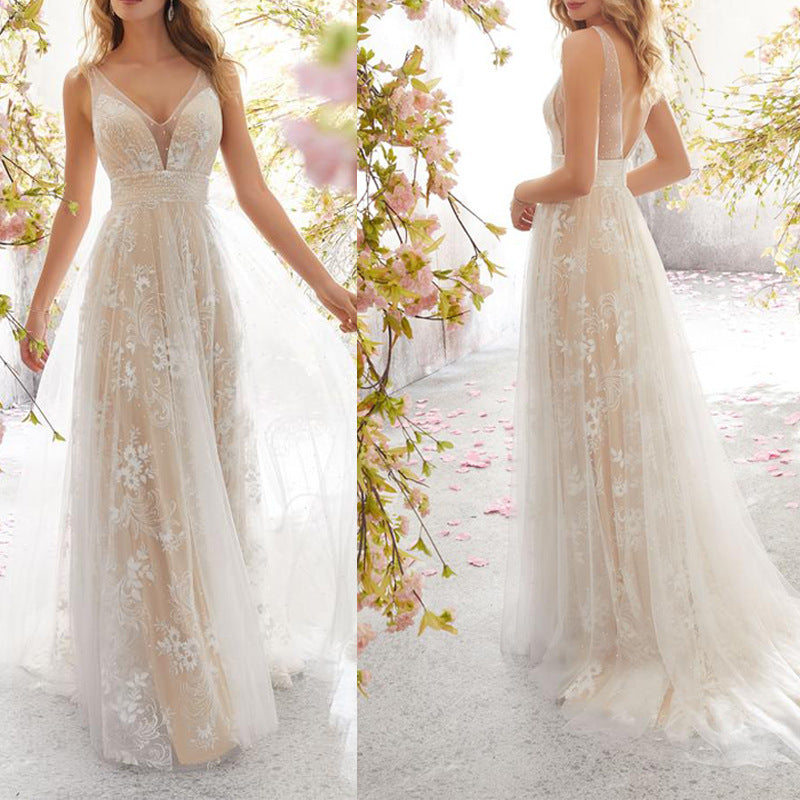 Valenzora | V-neck Sleeveless Lace Wedding Dress