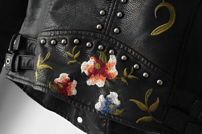 Valenzora | Leather jacket with embroidery