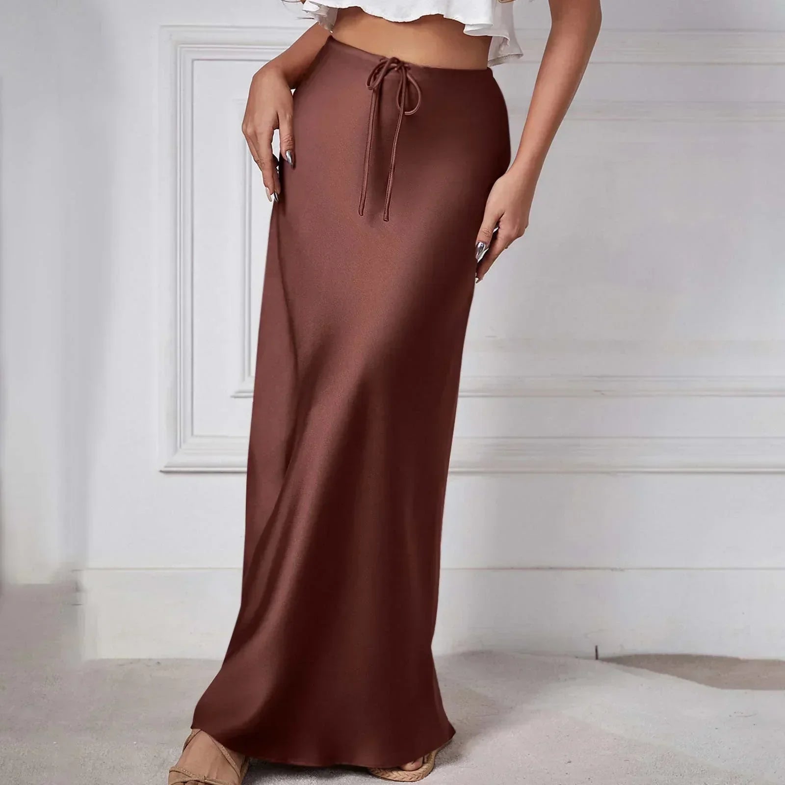 Valenzora | Eleganter Herbst-Satinrock für Damen mit hoher Taille und Schnürung