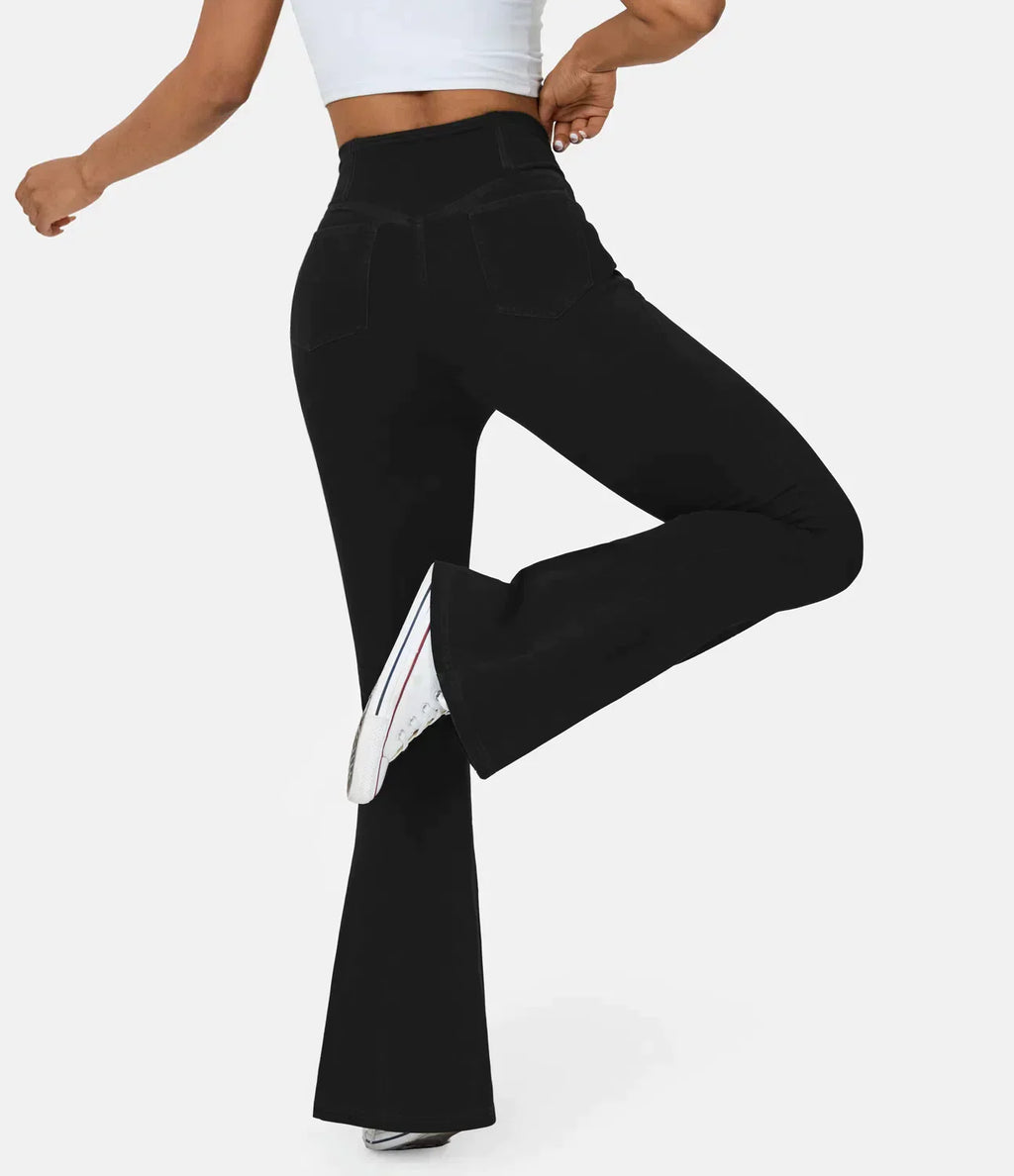Crossover jeans with a high waist