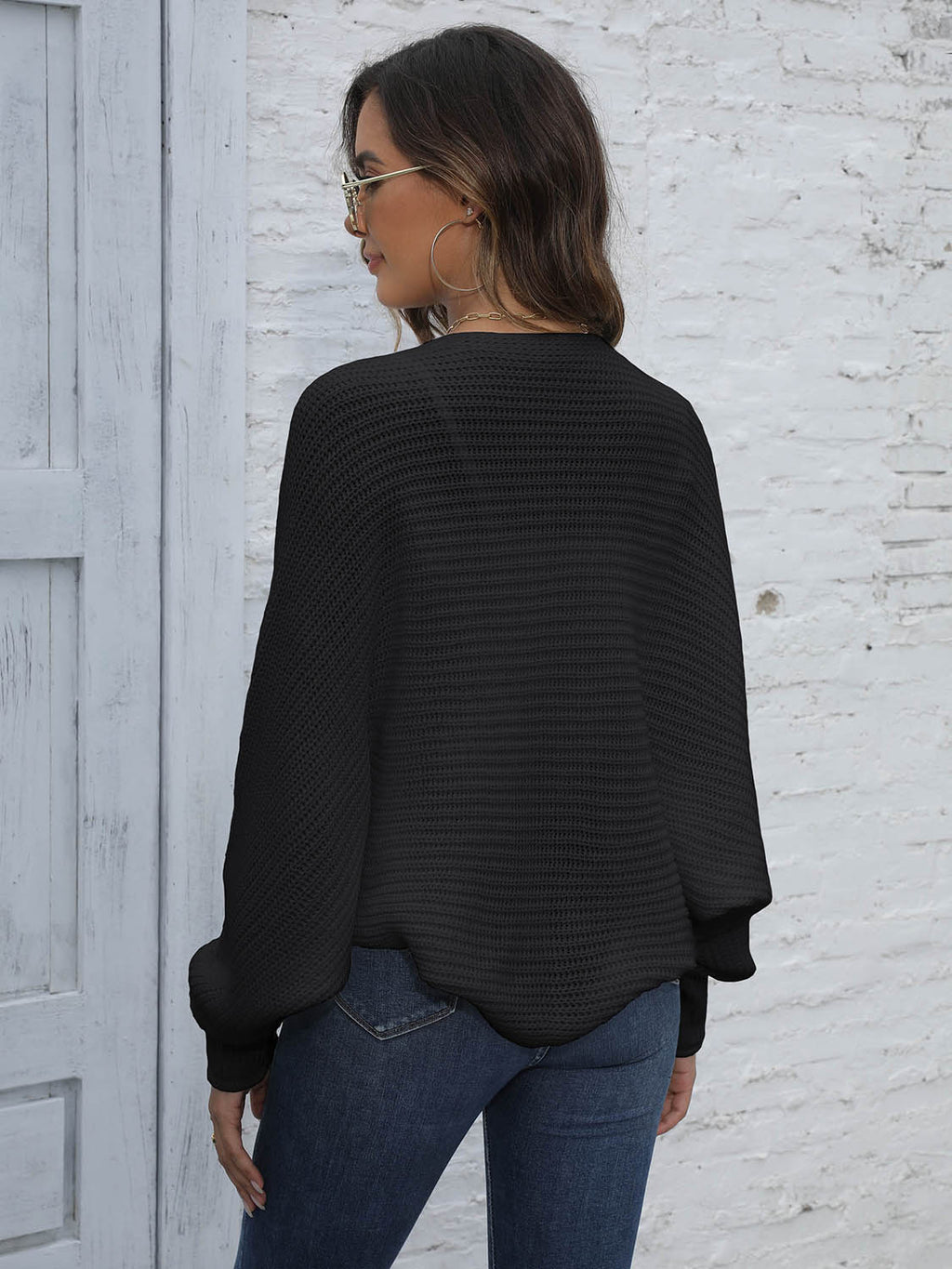 Valenzora | Kurze Strickjacke mit Fledermausärmeln und offener Vorderseite