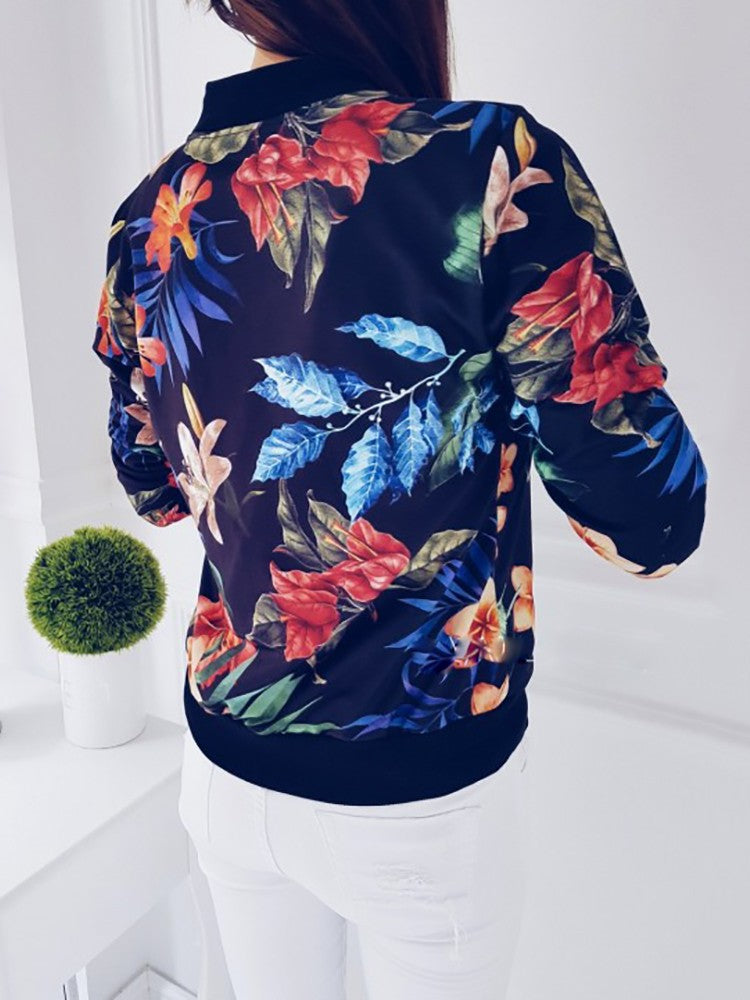 Women's bomber jacket with floral print and elasticated cuffs, size S