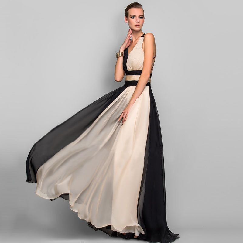 Valenzora | V-neck Sleeveless Color Block Dress