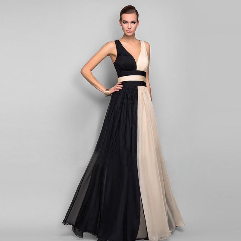 Valenzora | V-neck Sleeveless Color Block Dress