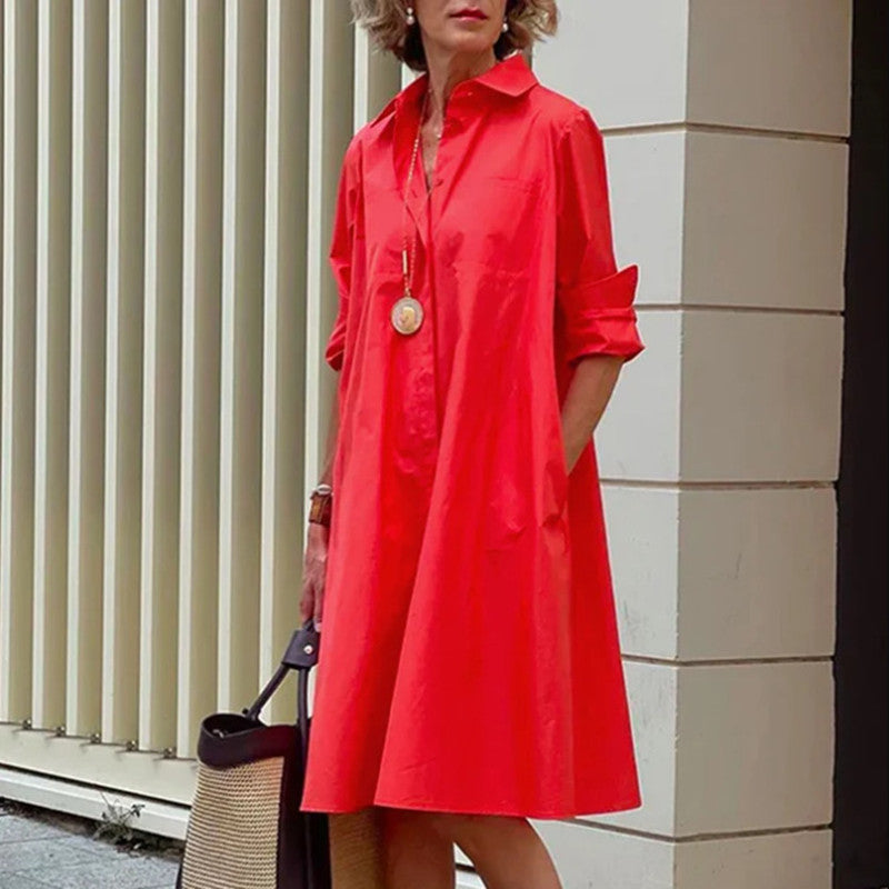 Valenzora | Shirt dress with turn-down collar & three-quarter sleeves