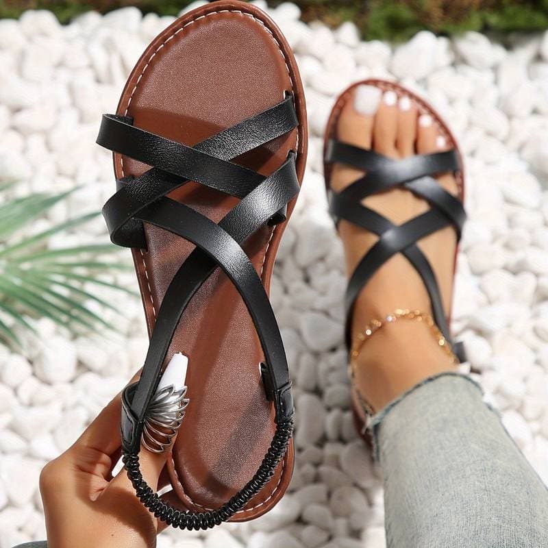 Valenzora | Comfortable flat sandals with cross straps, stylish and relaxed