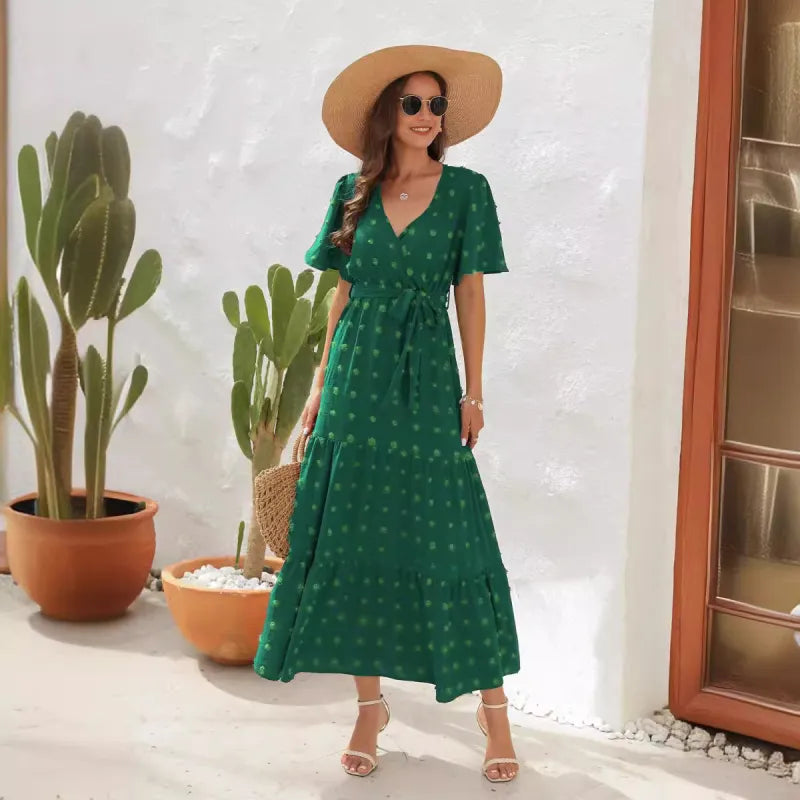 Valenzora | Swiss Dot Ruffle Midi Dress