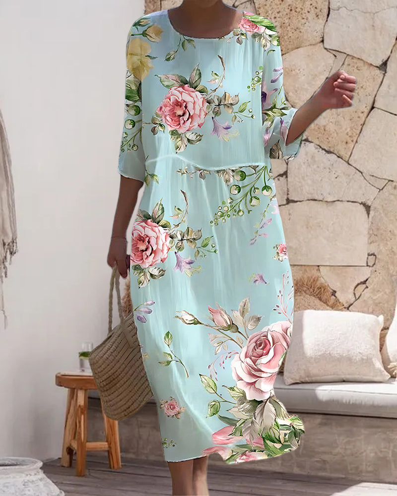 Elegant floral dress that covers the stomach