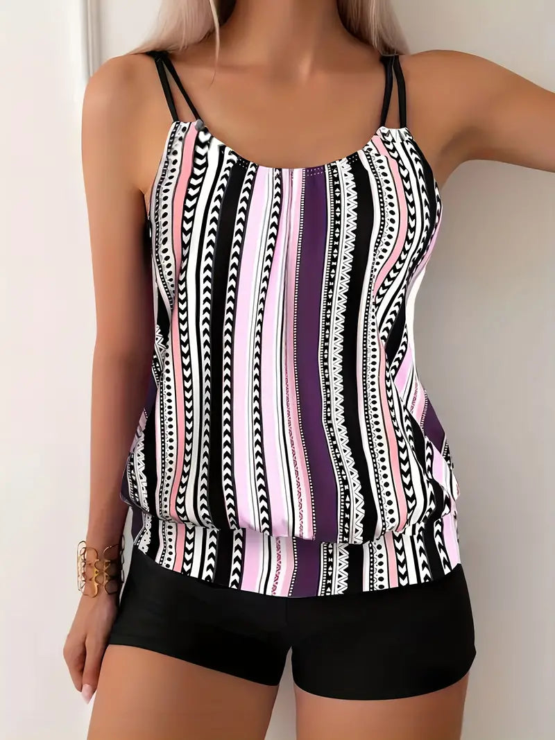 Valenzora | Striped tankini with print