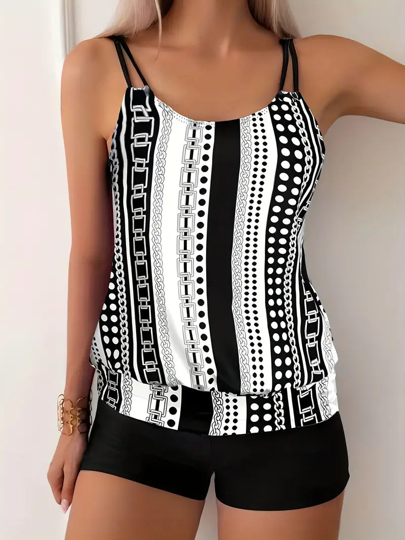Valenzora | Striped tankini with print
