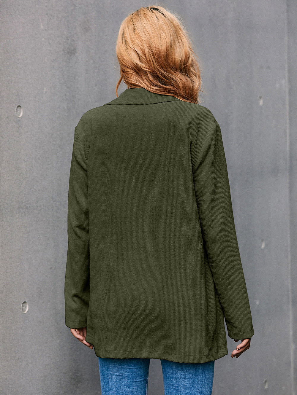 Valenzora | Cord-Longline-Blazer mit langen Ärmeln und Taschen