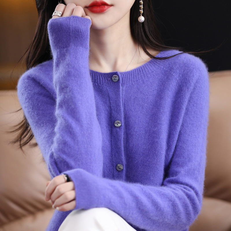 Valenzora | Loose-fitting women's cashmere cardigan with round neck made from high-quality vegan wool