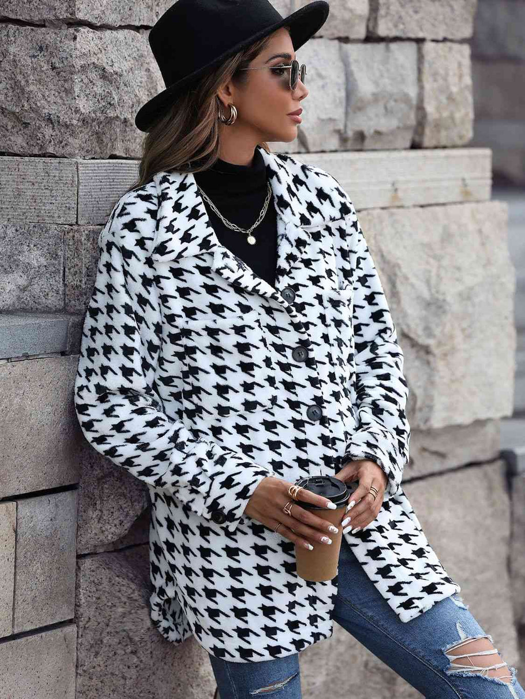 Valenzora | Houndstooth Button Down Jacket