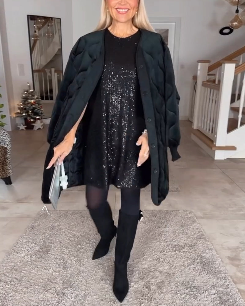 Valenzora | Kurzärmeliges Kleid mit Rundhalsausschnitt und Pailletten