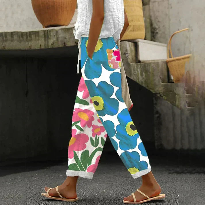 Valenzora | Green trousers with fresh floral print