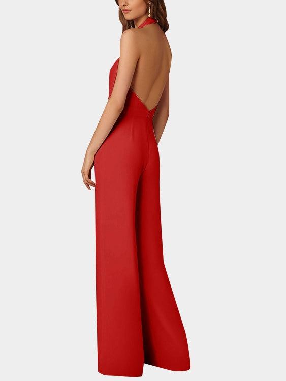 Valenzora | Deep V-neck Sleeveless Wide Leg Jumpsuit