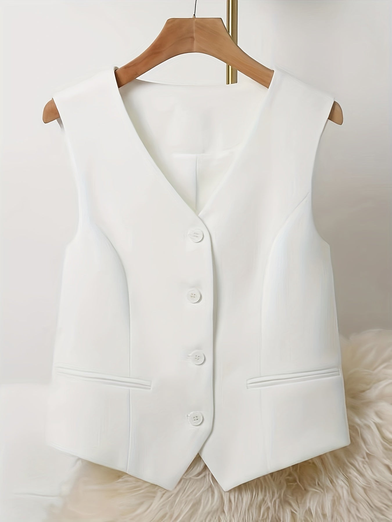 Valenzora | Solid color sleeveless vest with V-neck and button closure