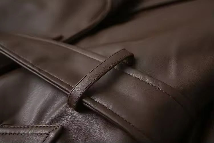 Valenzora | Elegant Leather Trench Coat Autumn Chic